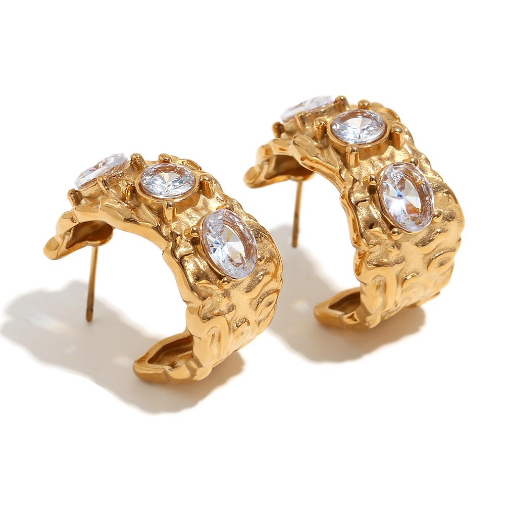 

MamacitaSlay Luxury Evening Party Sparking Cubic Zirconia Hoops Stainless steel earrings woman 18K Gold Plated Jewelry чистий