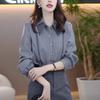Elegant Age-Defying Striped Long-Sleeve Shirt for Women - Versatile Slimming Top for Spring & Autumn