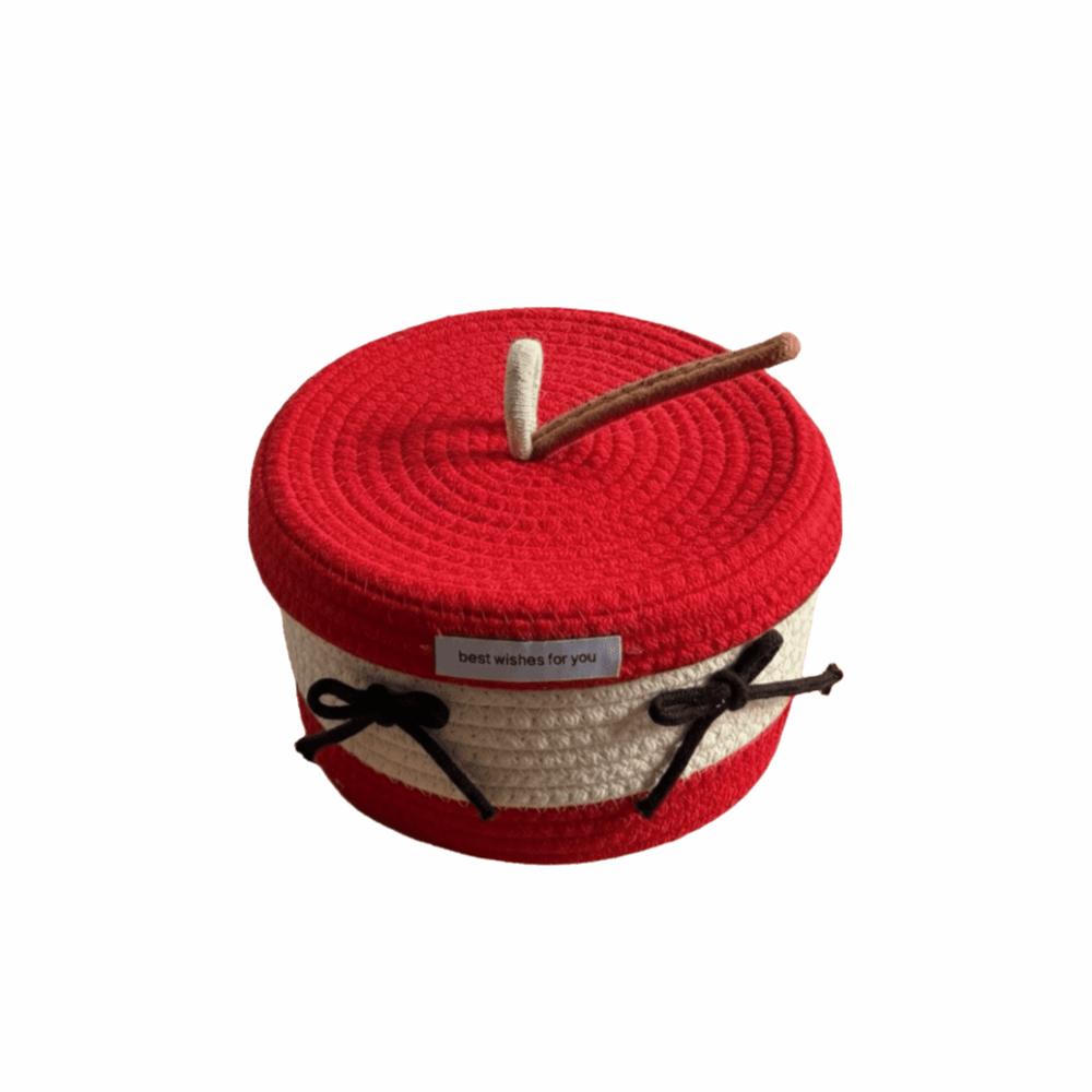 Cotton Tead Woven Storage Basket Red White Organizer Basket Cartoon Covered Basket Women Use