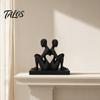 Nordic Style Decoration 3D Printed Abstract Back-to-Back Couple Sculpture, Matte Black Desktop Ornaments with Durable Decor Stable Base, Modern