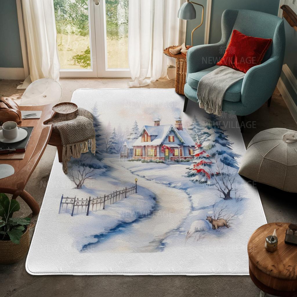 House Entrance Carpet Home Door Mat Living Room Bath Foot Bathroom Non-slip Water Absorption Rugs Bath Merry Christmas Winter