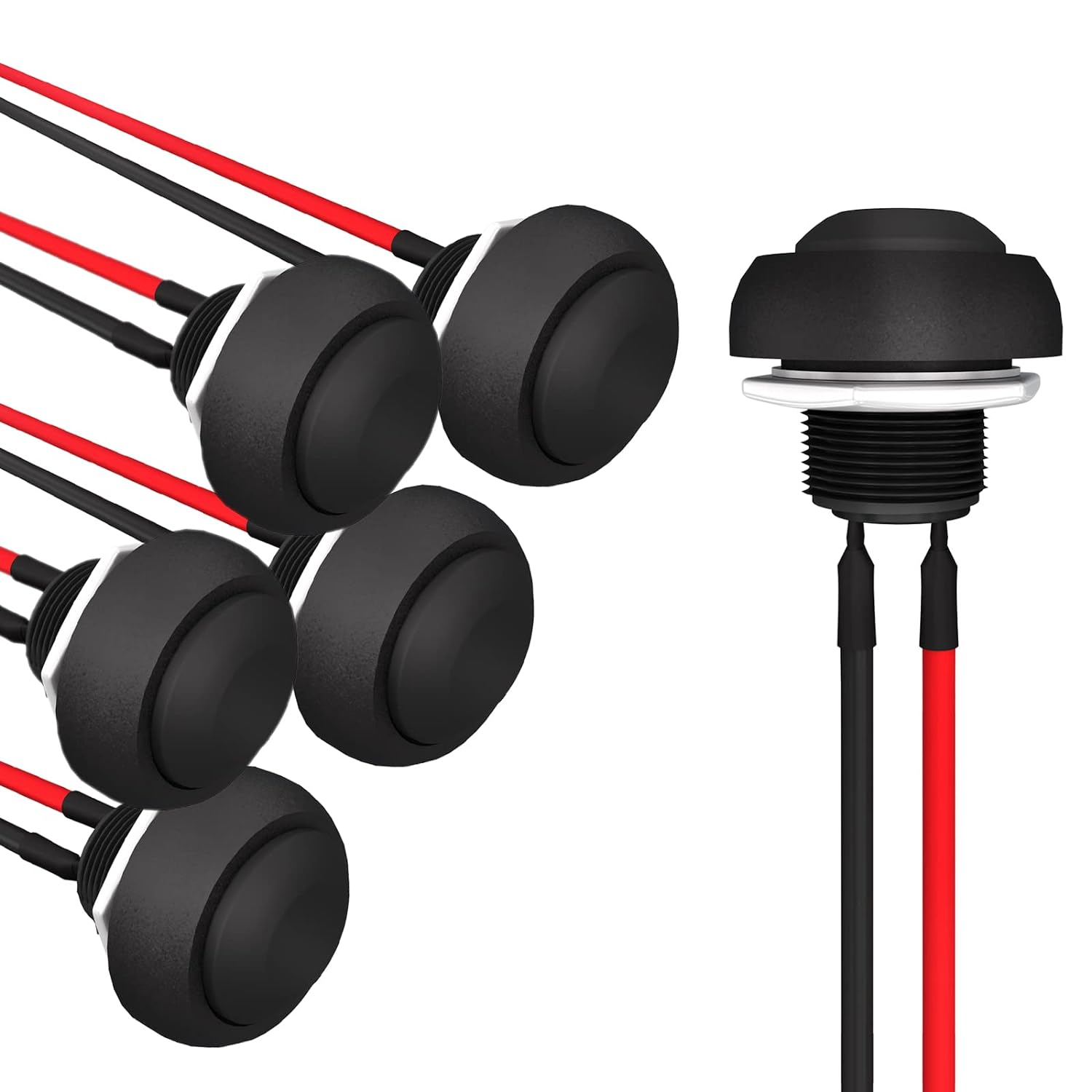 

5 шт. Миттєва кнопка 12 мм, самоповертаюча, водонепроникна, з попередньо припаяними проводами PBS-33B-BK-X