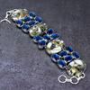 Natural Zebra Jasper, Blue Topaz Gemstone 925 Sterling Silver Bracelet 7-8" M3n83