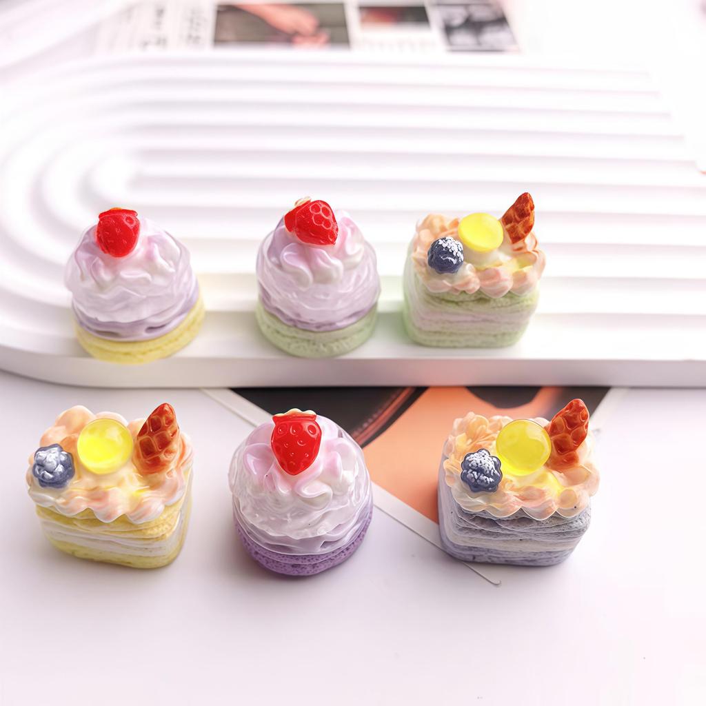 3D Miniature Resin Fruit Cake Ornaments - DIY Jewelry & Shop Toy
