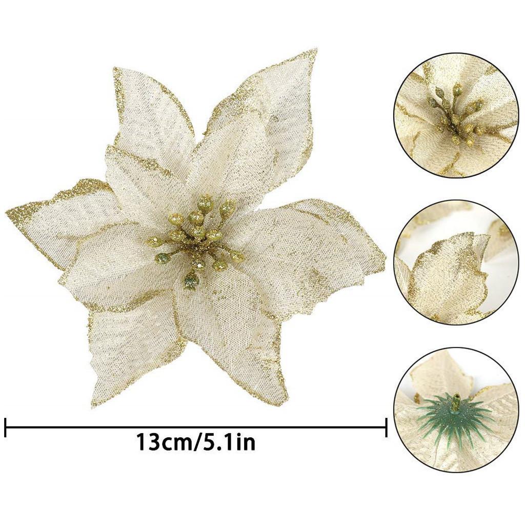 Artificial Fabric Flower Glitter Wedding Party Decor Christmas  Tree Decoration