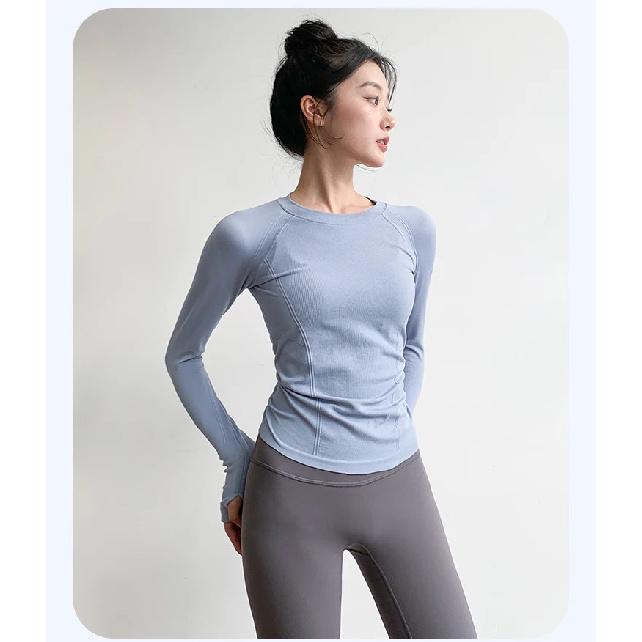 Women's Yoga Fitness Clothing Long Sleeve round Neck Tight Top Quick Dry Running Sportswear Pilates Training Gym Suit