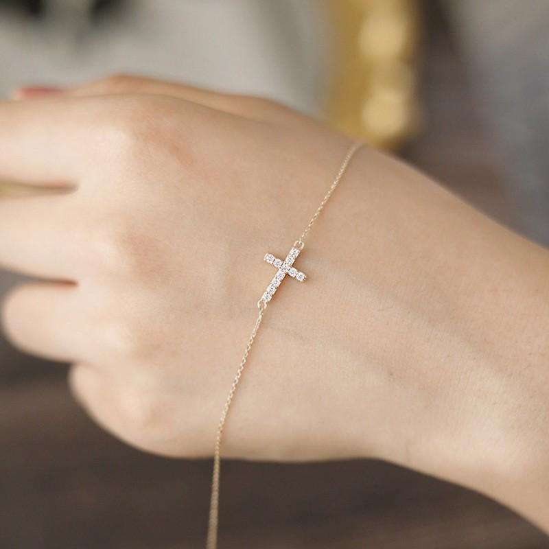Sterling Crystal Cross Bracelet Women Lightweight Layering Delicate Luxury Fashion Jewelry