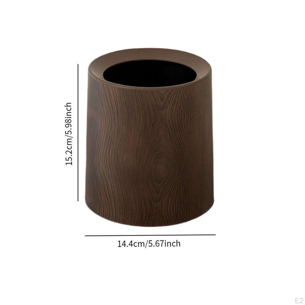 Wood Grain Garbage Basket Open Top for Bathroom and Living Areas