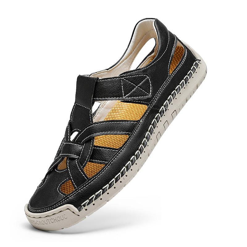 Fashion Fashion High Quality Handmade Summer Leather Sandals Men Breathable Hollow Out Shoe Outdoor Soft Sole Men Antiskid Beach Sandals