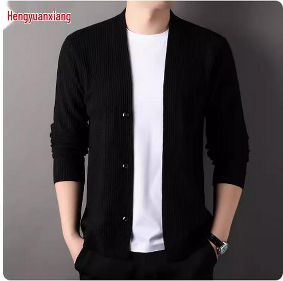 Hengyuanxiang 2025 Men's Knitted Cardigan: Spring & Autumn Casual Sweater for Middle-Aged & Young Dads
