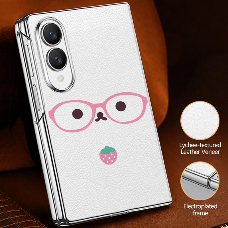 Cute Cat Rabbit Print Case For Samsung Z Fold 8 Ultra 7 6 5 4 Luxury Plating Leather Skin Phone Cover For Galaxy Z Fold8 Fold7 Fold6 Fold5