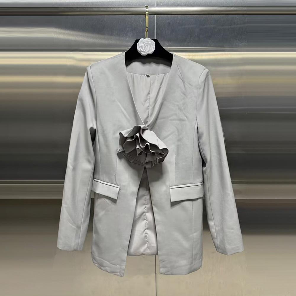 

Костюм-кардиган Nanyou с V-образным вырезом, пэчворк, цветочный - Женский, трендовое поступление Весна 2026 M серый