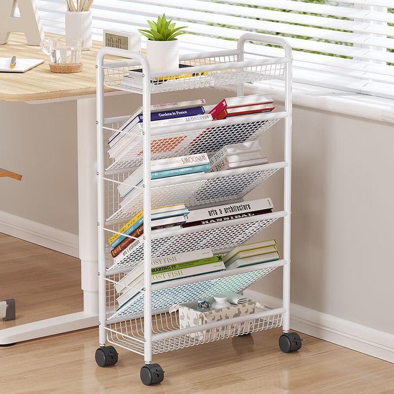 Mobile Slanted Bookshelf & Storage Cart with Wheels