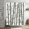 Bamboo Pattern Shower Curtain Waterproof Bathroom Decor Green Leaves Black Rods White Fabric Print Home Accessories Decoration