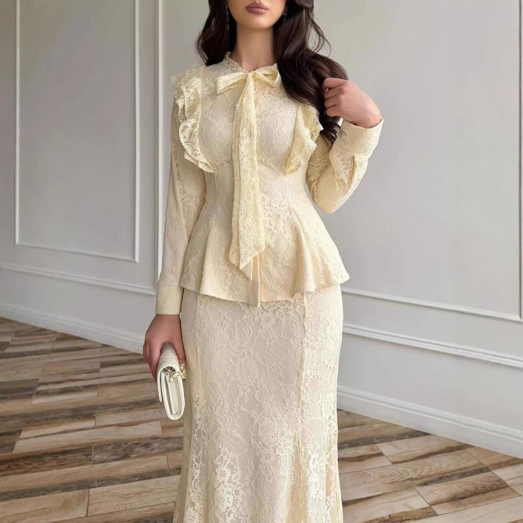 Cross-border European Beautiful Woman Amazon Sexy Small Fragrance Light Luxury Celebrity Lace Fishtail Hip Skirt
