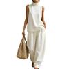 Women's Sleeveless Summer Two-piece: Loose Top & Wide-leg Pants Set 2026