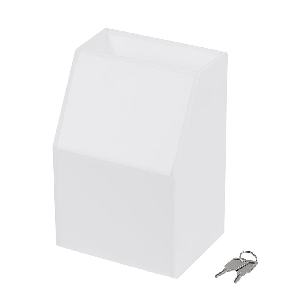 EWOO SUPPLY 12cm key white acrylic donation box with white box wide, built-in type, key, YS-1028