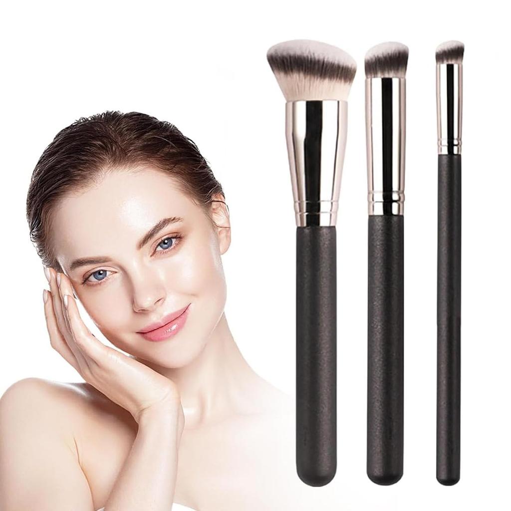 3 Pcs Black Makeup Brushs, Foundation Brush, Concealer Brush, Professional Foundation Brushes for Makeup, Ideal for Women 18 to 45, Beauty Enthusia