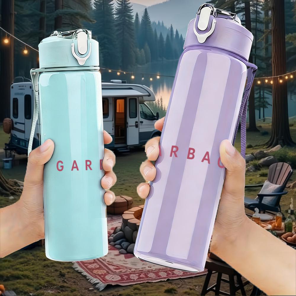 1PC Garbage faint pink minimal text print 750ml colorful plastic sports water bottle leakproof pop up lid with straw for outdoor work home use