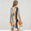 Girls Round Neck Sleeveless Geometric Printed A Line Flared Dress Blue Orange Beige