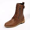 Medium women's boots autumn and winter new round head fashion belt buckle solid color side zipper Martin boots