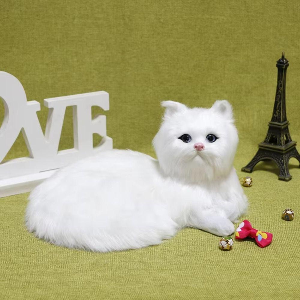 Realistic Plush Kittens Doll Toy Furry Fake Cat Model for Desktop Decor