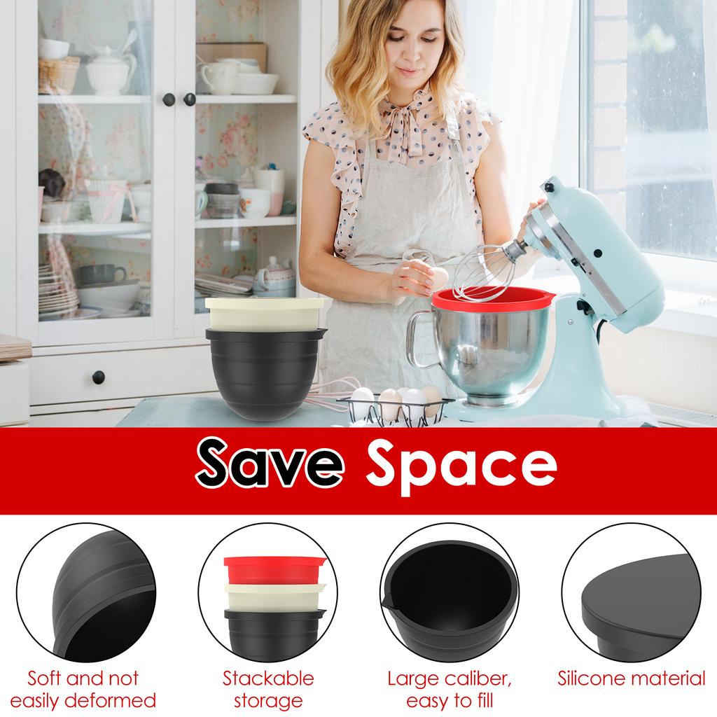 MixAid Silicone Liners for KitchenAid Tilt-Head 5 Qt Mixers – Mixer Attachments3 Liners and 3 Lids Included for Kitchen Tool