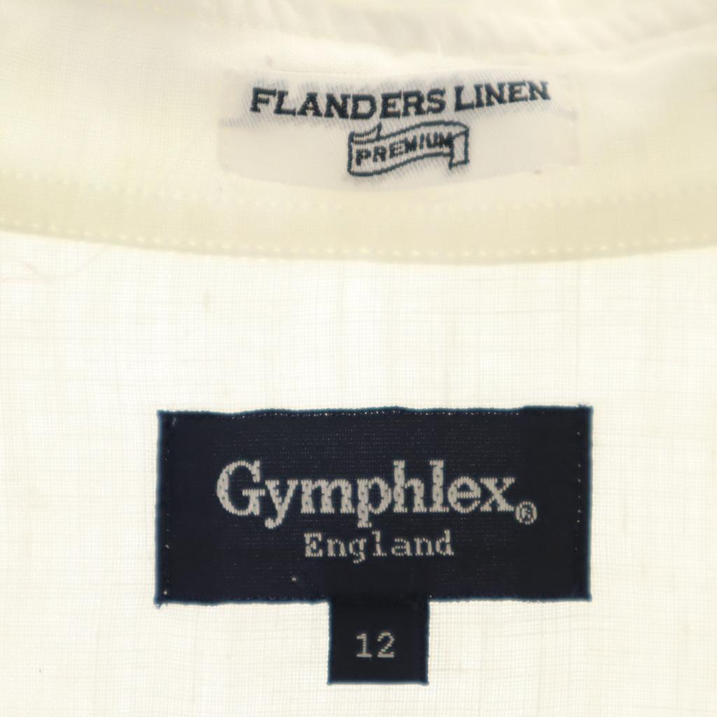 GYMPHLEX שמלת חולצה מבד פשתן, שרוול קצר, מכופתרת, מידה 12, לבנה, לנשים, משומשת