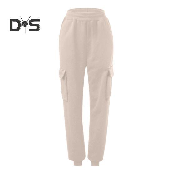 Women Cargo Pants Elastic Waist Solid Color Loose Ankle Length Multi Pockets Casual Soft Breathable Lady Sports Long Trousers