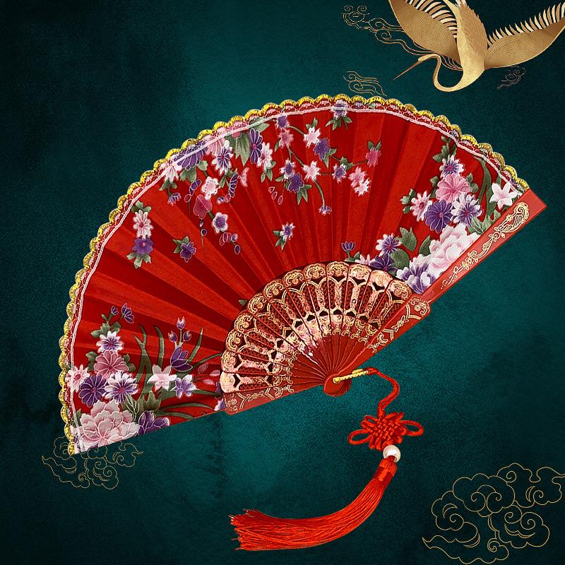 Chinese Style Vintage Silk Folding Fan Art Crafts Gift Home Decoration Dance Hand Fan Handmade Room Decorative Fan