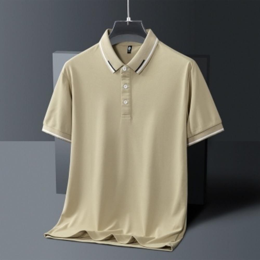 Minimalist Fashion Trend Summer Solid Color Polo Collar Ice Silk Men's Button Short Sleeve Loose Business T-shirt Topss
