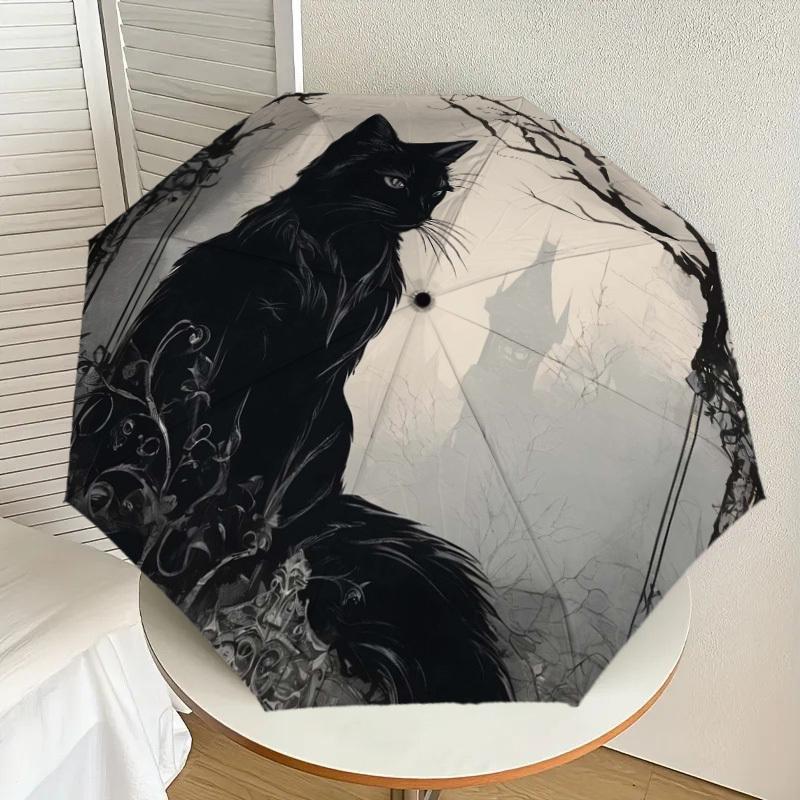 

1pc Gothic Black Cat with Castle Umbrella with Plastic Handle,Suitable for All Seasons Home Travel Outdoor UmbrellaDD119