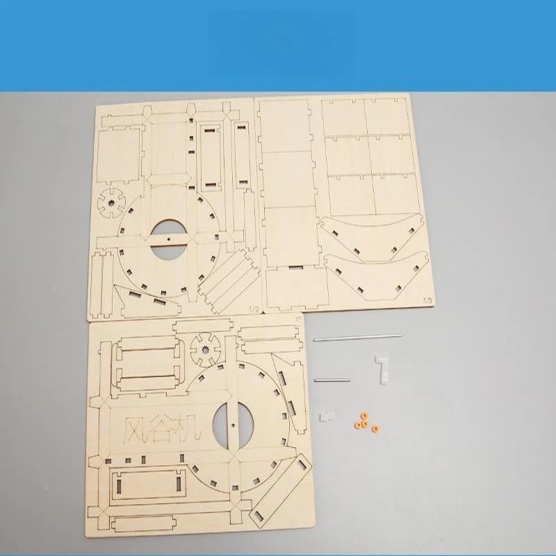 1 Set Wooden Winnowing Machine Diy Science Experiment Physical Model Stem Kit Handmade Assembly Craft Kids Educational Toy