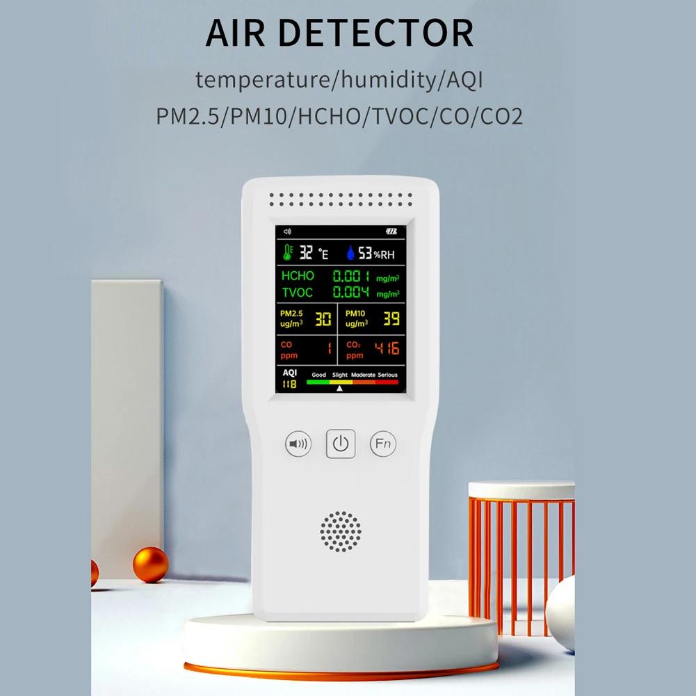 9 In 1 Temperature Humidity PM2.5 PM10 HCHO TVOC CO CO2 AQI Tester Multifunctional Air Quality Monitor LCD Color Display