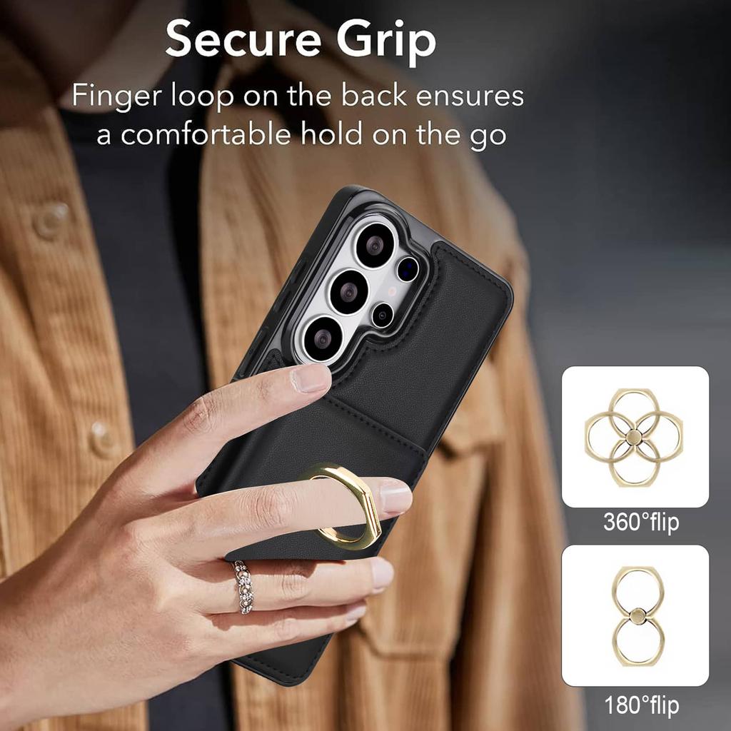 Brieftaschenhülle für Samsung Galaxy S26 Ultra/S26 Plus/S26 mit Kartenhalter, 360° drehbarer Ring-Ständer, Magnetverschluss, stoßfest