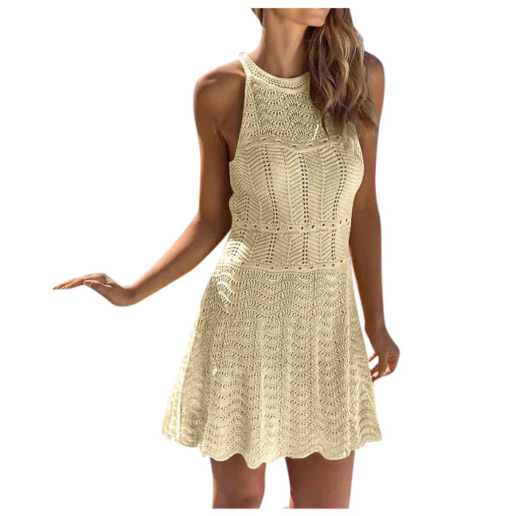 

(SU)Женский сплошной вышитый кружевной крючком бикини пляжный купальник комбинезон платье