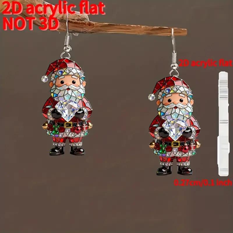 Cross-border new Santa earrings Christmas party jewelry Diamond flat acrylic Santa earrings