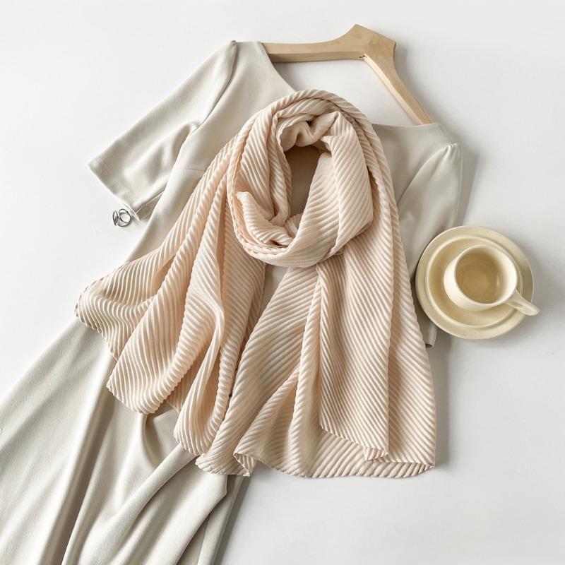 Solid Color Imitation Cotton and Linen Silk Scarf Pleated Women 180 * 90 Square Scarf Imitation Silk Scarf Headscarf