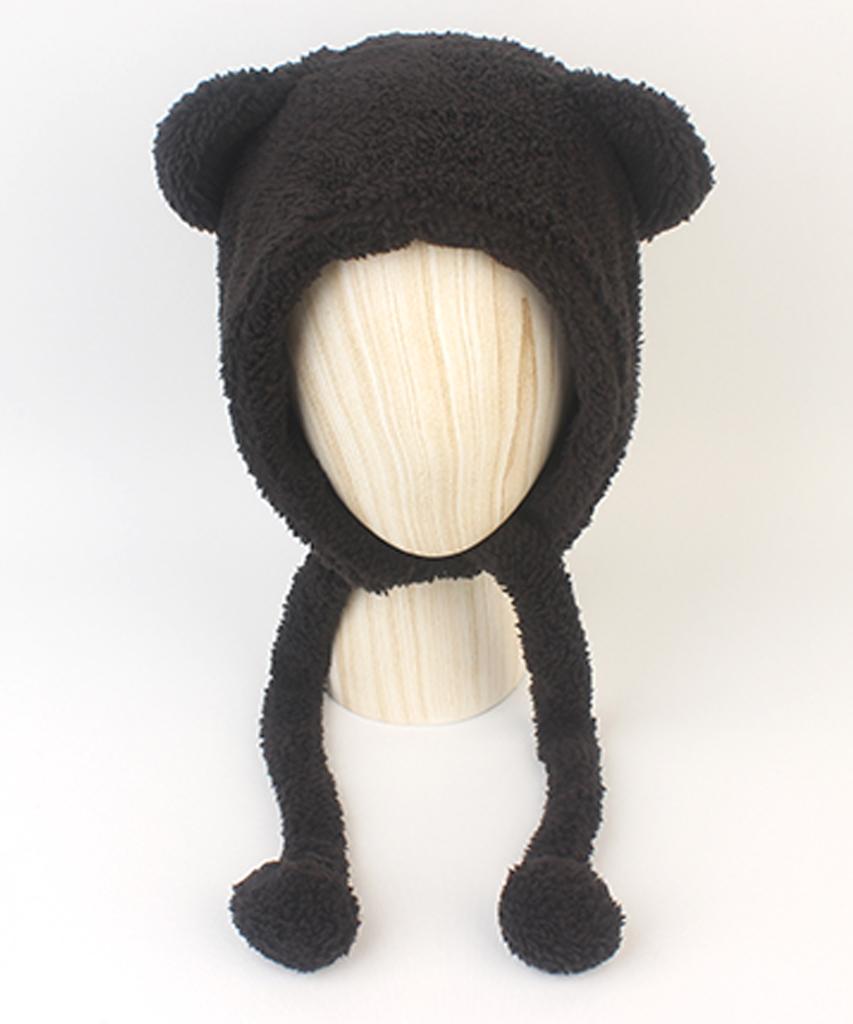 Yunibeosyeolkemiseuteuli Bear Soft Fleece Black Bonnet Hat