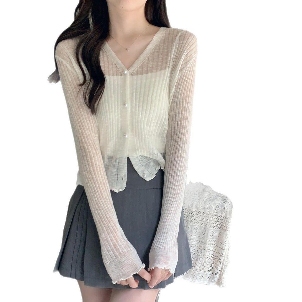 Eisseide Damen Sommer 2025 Slim Fit Strickjacke - Langarm Koreanischer Stil Sonnenschutz