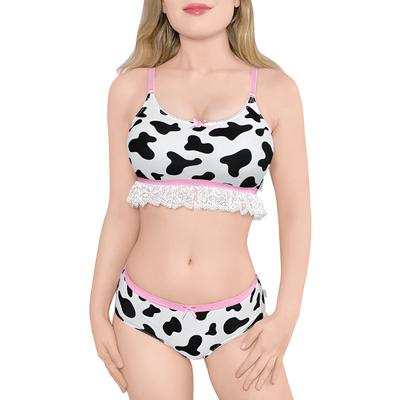 [LittleForBig] Women's 2-Piece Lingerie Set [Drink Milk] Lace Ruffle Cotton Pajamas, Size 4XL