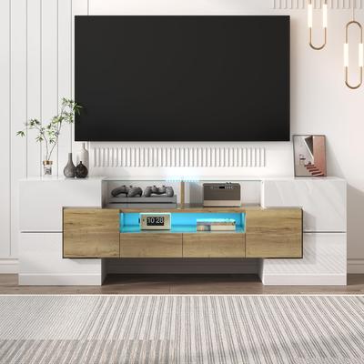 TV Cabinet, High-gloss Lowboard with Multi-colored LED Lighting, 6 Doors, 2 Drawers
