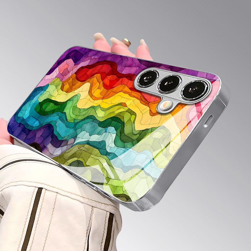 Colorful Pattern 2D Phone Case for Samsung Galaxy S26 S25 S24 S23 S22 S21 S20 A56 A36 A16 - Electroplated Glass Protective Cover