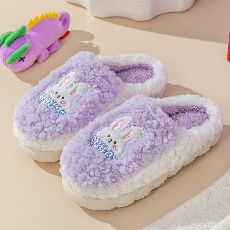 Cartoon cotton slippers women's autumn and winter indoor home hair slippers warm and lightweight home couple confinement shoes