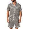 Men's Short Sleeve Pajama Set with Pockets - Soft Satin Stripe Plaid Print Two-Piece Outfit for Home and Casual Wear
