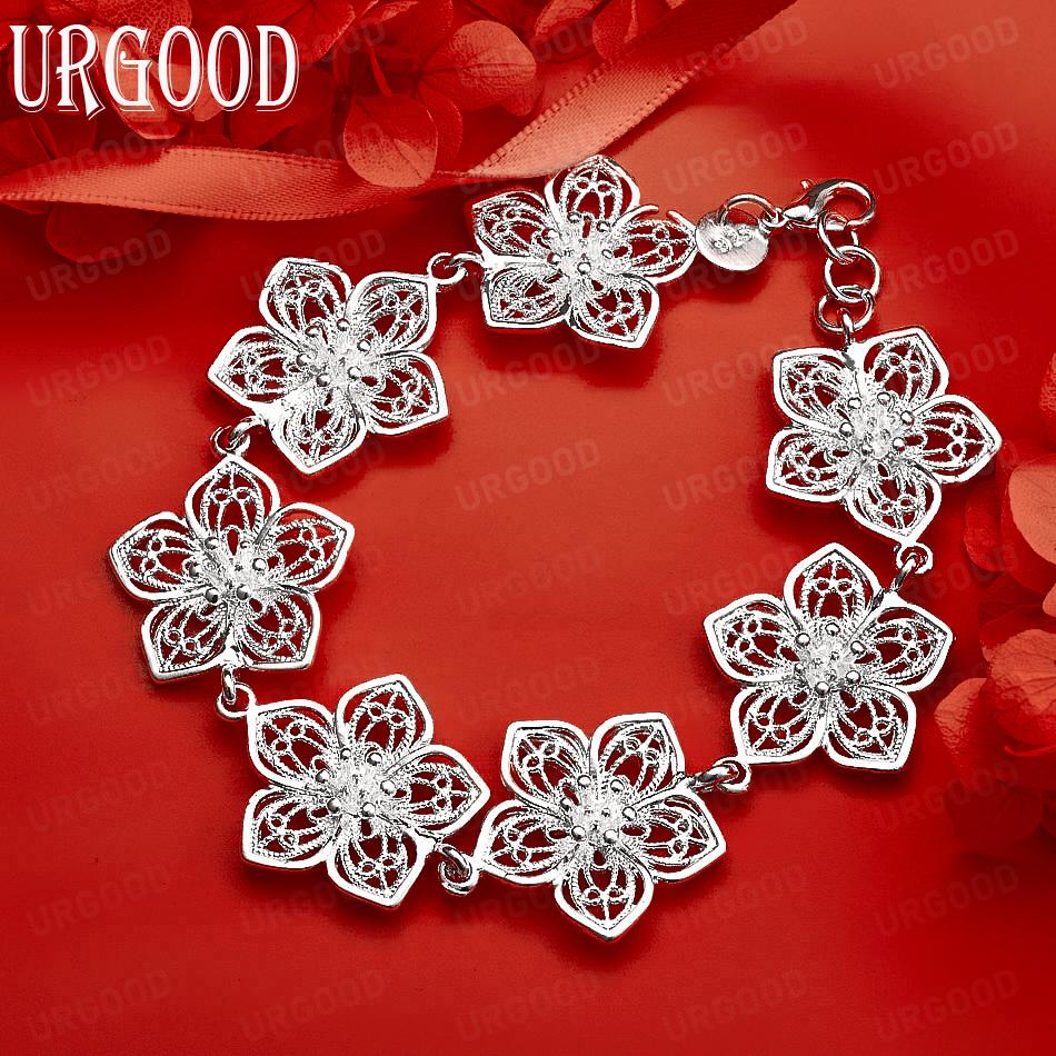 925 Sterling Silver Flower Gift Bracelet Fashion Jewelry 20CM