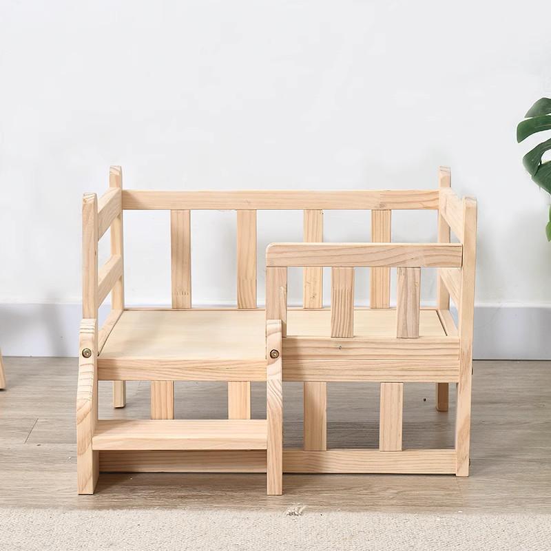 

2 Layers Cat Bed Solid Wood Pet House for Cats & Small Dogs All Seasons Comfortable Kennel Cozy Safe Shelter for Kitten/Puppy S-54x42cm