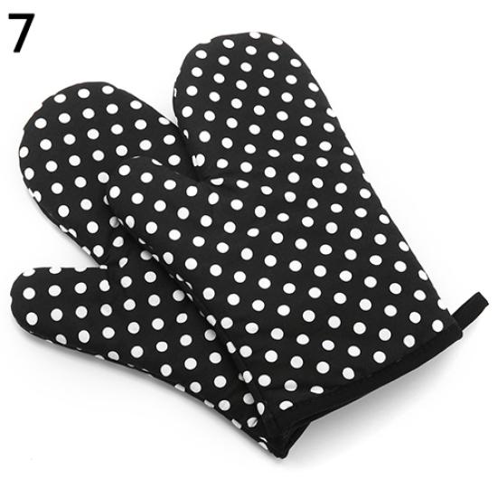 1Pc Dots Grids Print Oven Mitt Heat Resistant Protector Kitchen Holder Glove