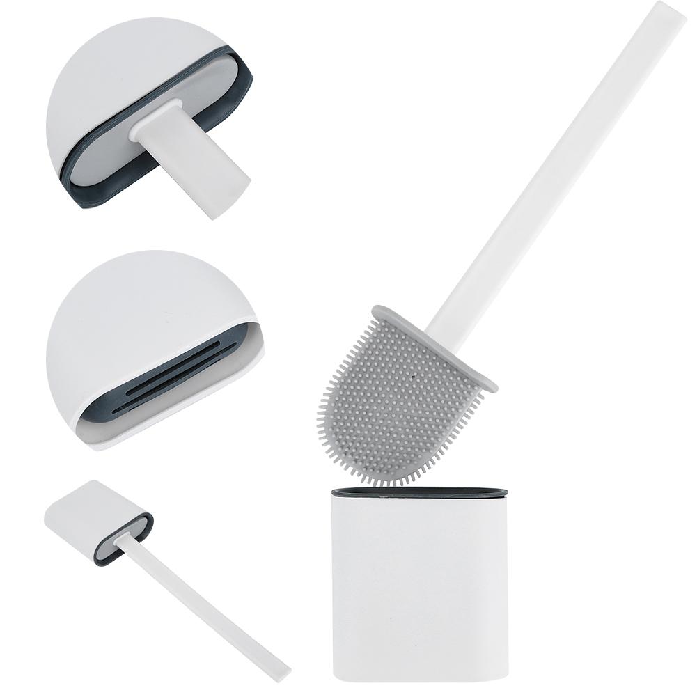 Wall Mounted Deep Cleaner Bathroom Toilet Brush and Quick Drying Holder Set with Long HandleWhite