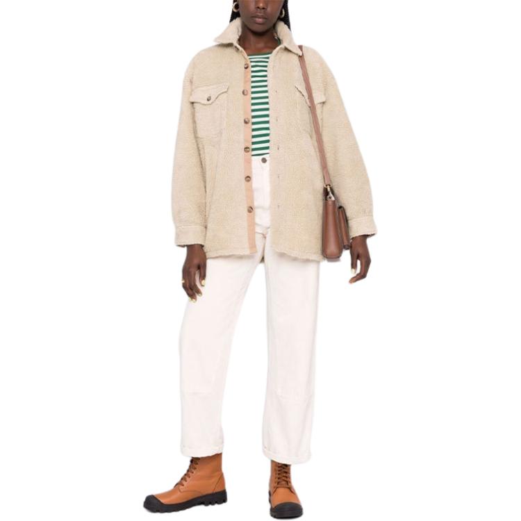 Polo Ralph Lauren FW21 Logo Texture Effect Shirt Jacket Women Jackets Khaki 211866356-001